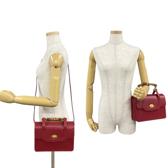 GUCCI Red Leather Bamboo Shoulder Bag - Picture 2 of 9